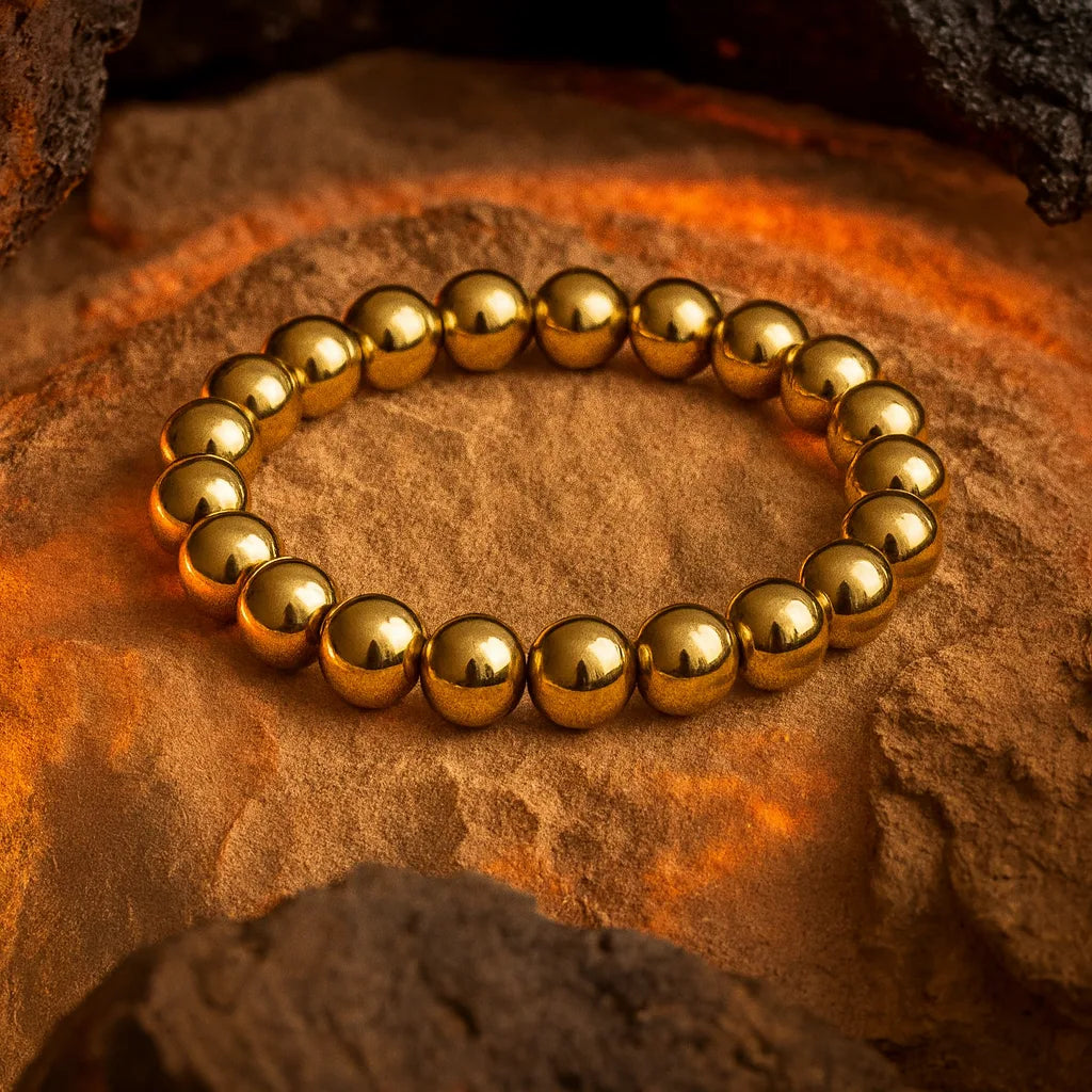Pyrite Round 8 mm Bead Bracelet - Confidence & Wealth