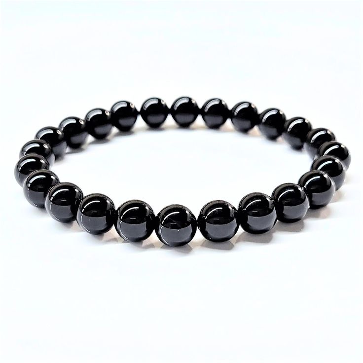 Black Tourmaline 8mm rounded beads bracelet - Stone of Protection, Grounding & Strength