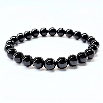 Black Tourmaline 8mm rounded beads bracelet - Stone of Protection, Grounding & Strength