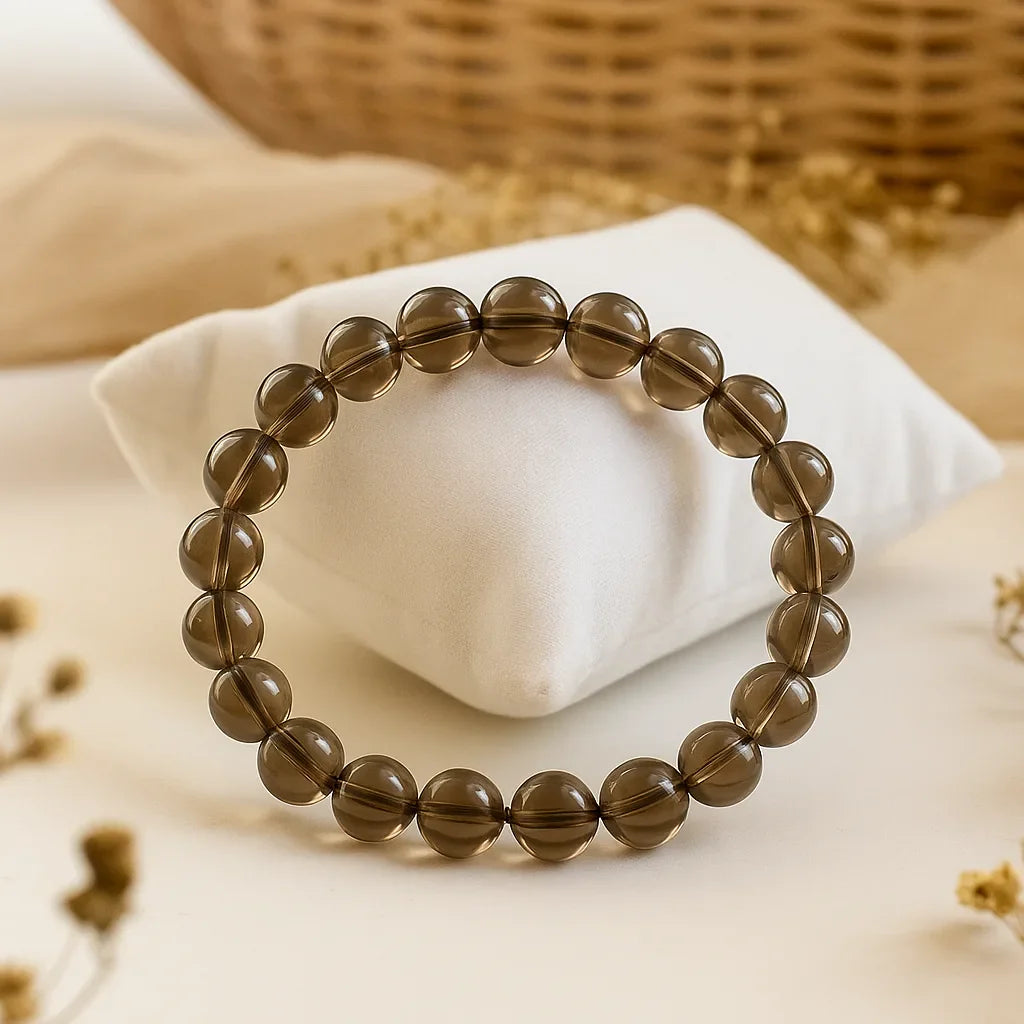 Smoky Quartz Round 8 mm Bead Bracelet (Grounding)