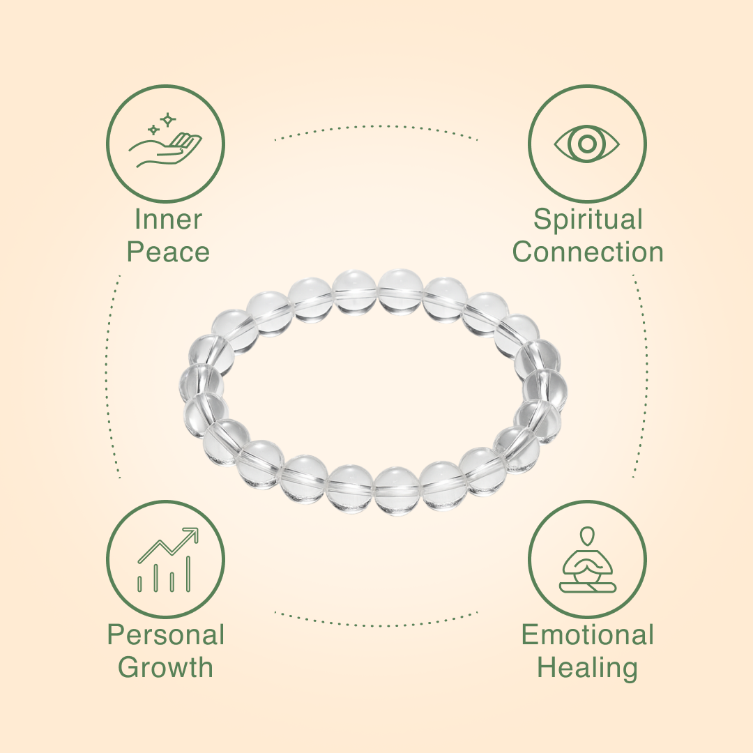 Clear Quartz Round 8 mm Bead Bracelet for Mind & Soul Alignment