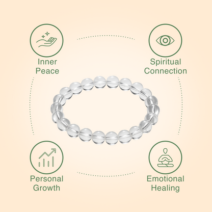 Clear Quartz Round 8 mm Bead Bracelet for Mind & Soul Alignment