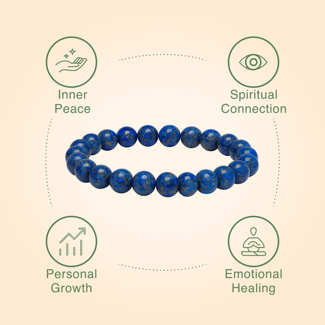 Lapis Lazuli Round 8 mm Bead Bracelet for Harmony & Healing