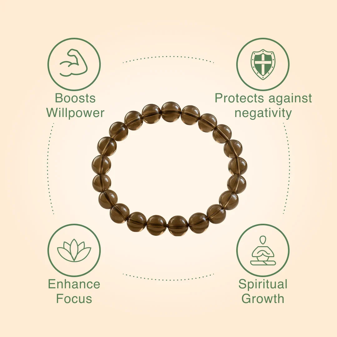Smoky Quartz Round 8 mm Bead Bracelet (Grounding)