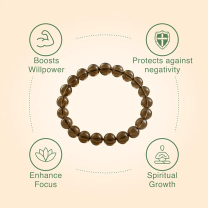 Smoky Quartz Round 8 mm Bead Bracelet (Grounding)