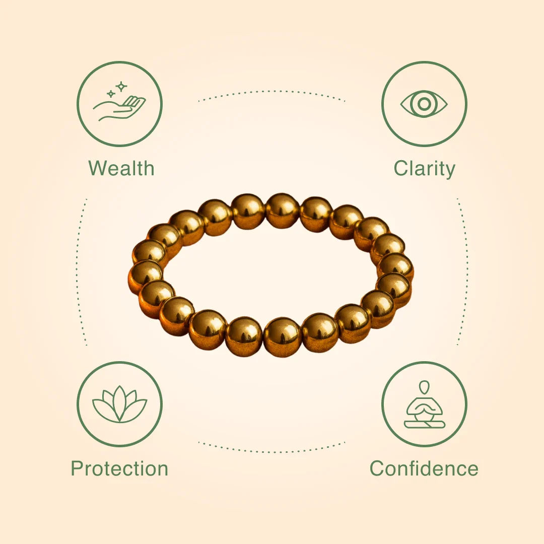 Pyrite Round 8 mm Bead Bracelet - Confidence & Wealth