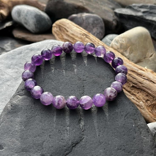 Amethyst Round 8 mm Bead Bracelet – Boosts intuition & focus