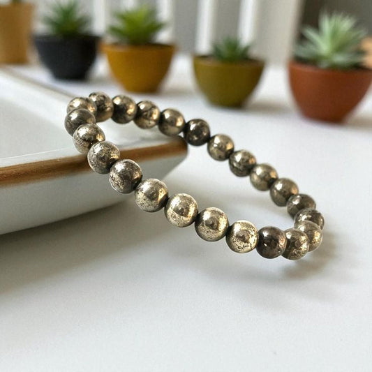 Pyrite Round 8 mm Bead Bracelet - Confidence & Wealth