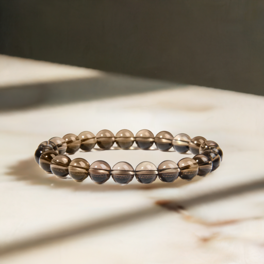 Smoky Quartz Round 8 mm Bead Bracelet (Grounding)
